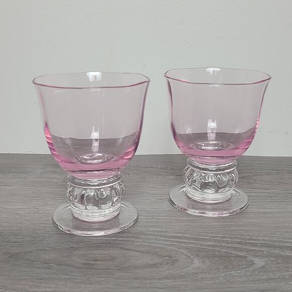 Gorham Crystal Rose Serenade Pink Double Old Fashioned Glasses Set of 2 - Picture 1 of 6